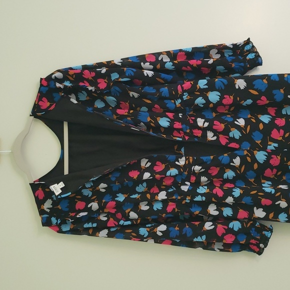 J. Crew Floral Midi Dress 4 Black Blue Pink Long Sleeve Cottage Office Career - Picture 10 of 16